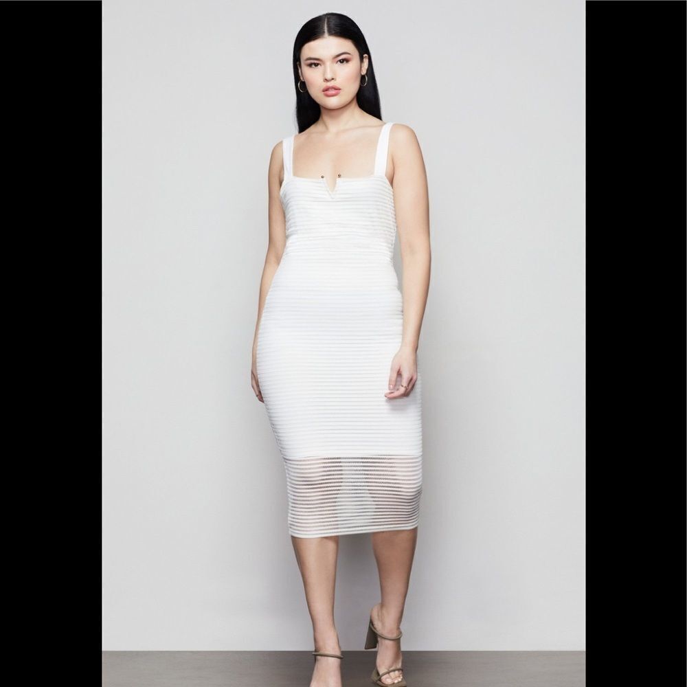 Good American Sheet Mesh White Midi Dress